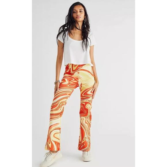 Free People Hosbjerg Vilma Liquid Flare Pants High Rise Retro Orange Sz XS NWOT - Picture 1 of 6
